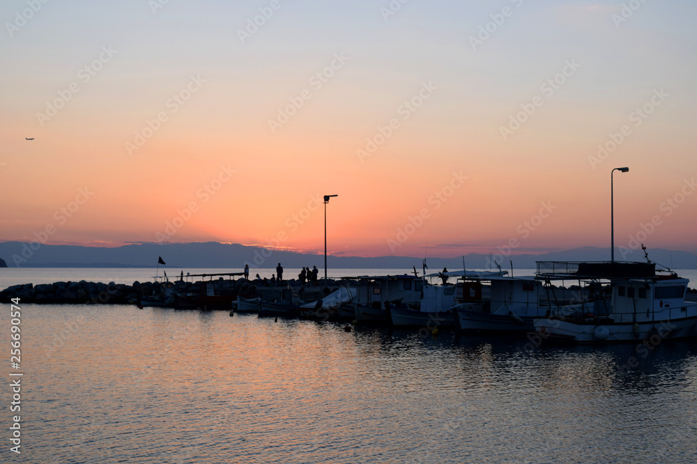Sunset in Neoi Epivates beach, suburb of Thessaloniki, Greece. 
