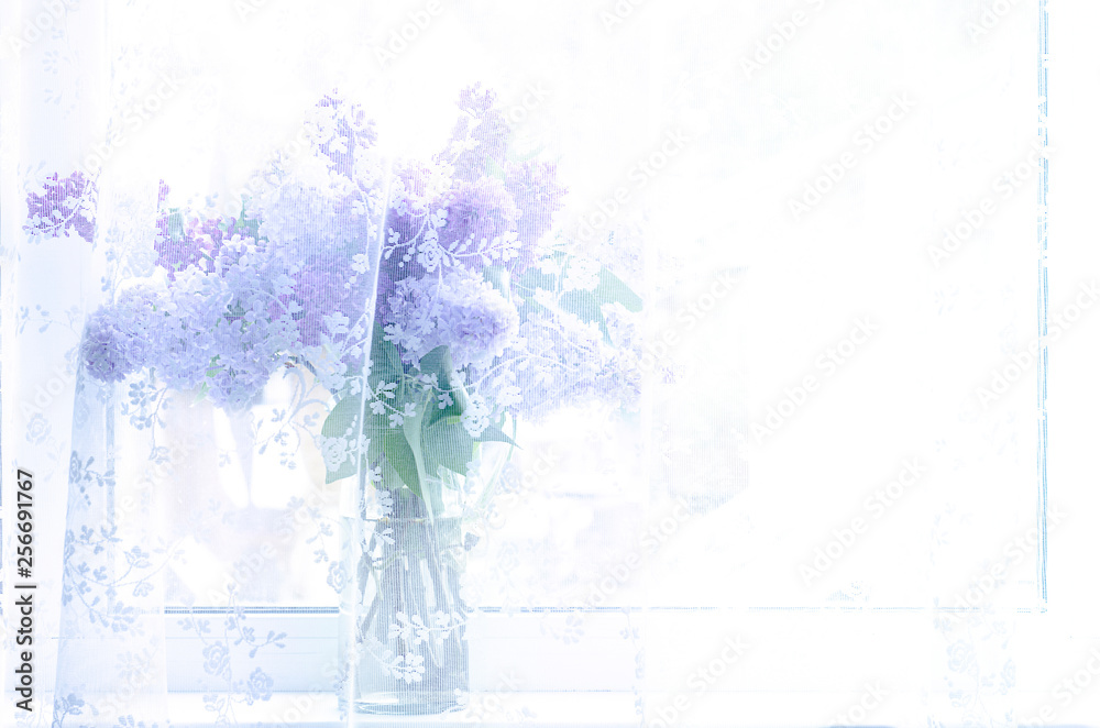 lilac bouquet window tulle faded