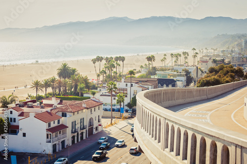 View from California Incline on Pacific freeway and ocean in Santa Monica