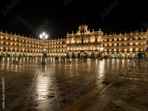 Salamanca. Spain. March, 2017: Evening crowds in the Plaza Major in the city of Salamanca in the Castilla-y-Leon region of central Spain