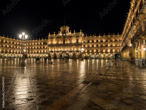 Salamanca. Spain. March, 2017: Evening crowds in the Plaza Major in the city of Salamanca in the Castilla-y-Leon region of central Spain photo