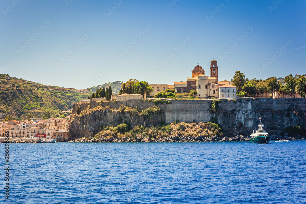 Church on the coast of island Lipari in Italy