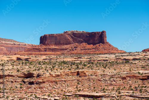 Mesa and Butte landscape and US route 191 in Arches National Park  Moab  Utah  USA.