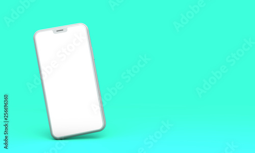 Smartphone mockup with blank white screen on a green background. 3D Render
