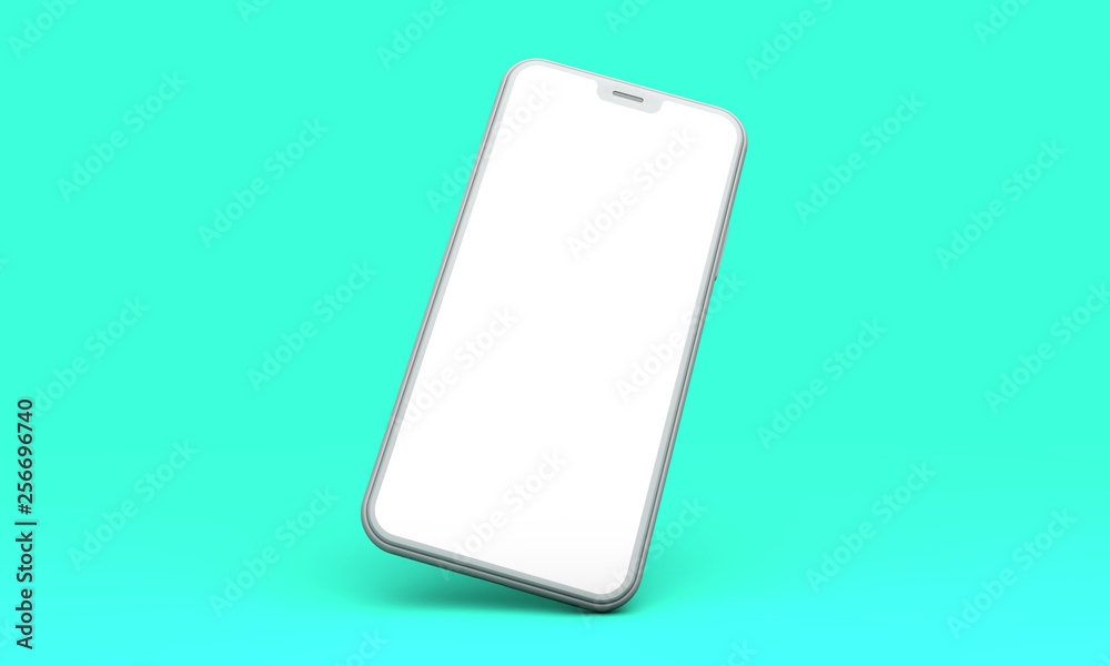 Smartphone mockup with blank white screen on a green background. 3D Render Smartphone mockup with blank white screen on a green background. 3D Render