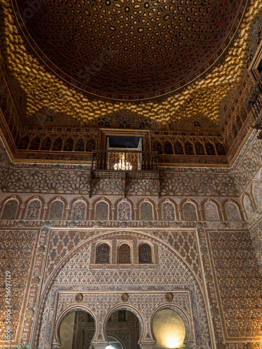 Seville, Spain - March, 2018: Beautiful hall of Ambassadors in the Royal palace of Alcazar Seville Andelusia Spain