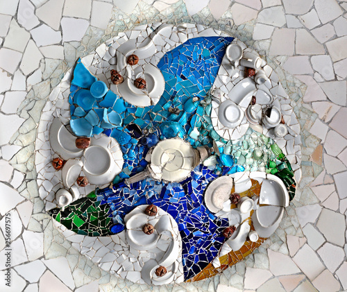 Ceiling Mosaic in the Hypostyle Room Park Guell, Barcelona, Spain.
