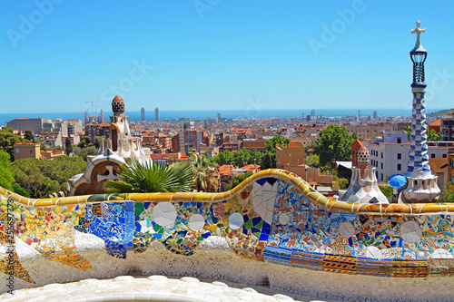 Park Guell by architect Antoni Gaudi in Barcelona, Spain photo