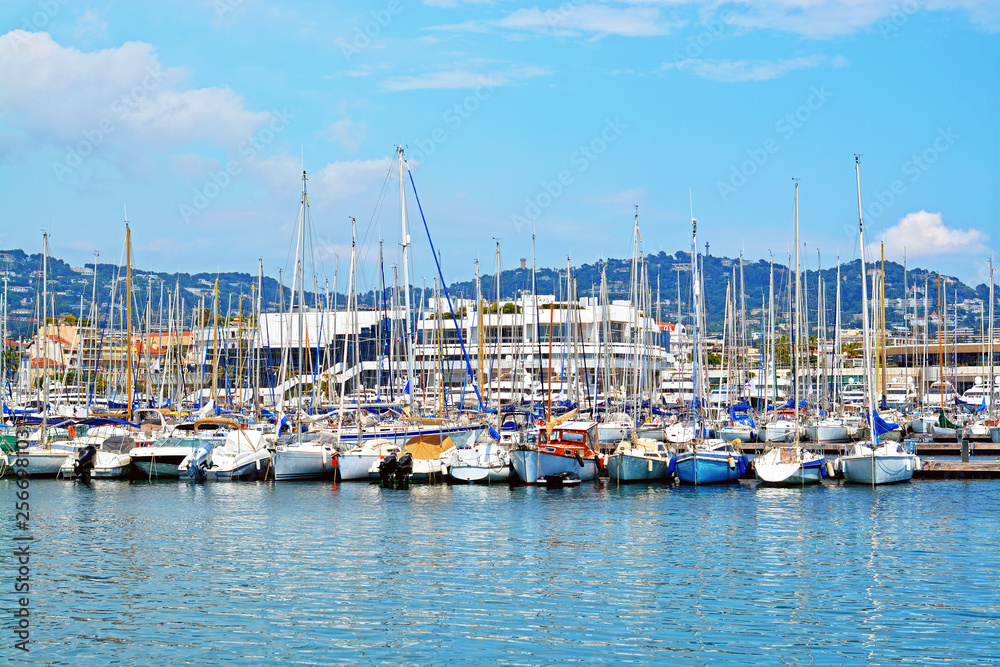 View on the old harbour of city Cannes. French Riviera, Cannes, France