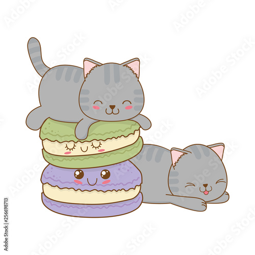 cute little cats with cookies kawaii characters