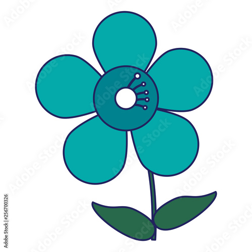 Beautiful flower cartoon isolated blue lines