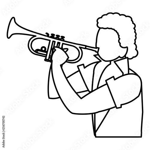 black tropical musician playing trumpet character