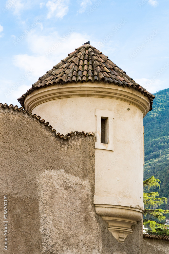 wall and tower near church Chiesa dei Cappuccini,  Bolzano,  Italy