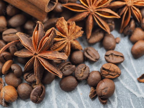 Group star anise and coffee and cinnamon © alexander_volkov