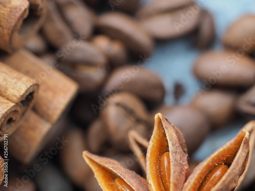 star anise and coffee and cinnamon close up