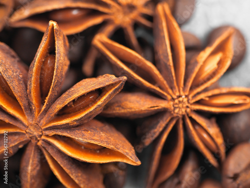 star anise and coffee close up saturation
