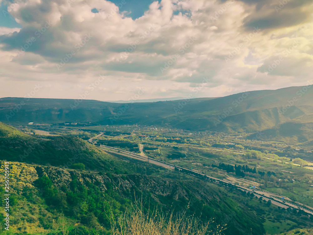 Beautiful view from Jvari Monastery to town of Mtskheta