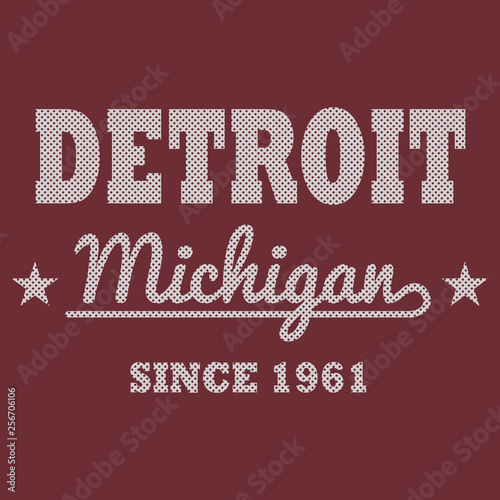 T-shirt graphics, typography. Detroit, Michigan. Vector.