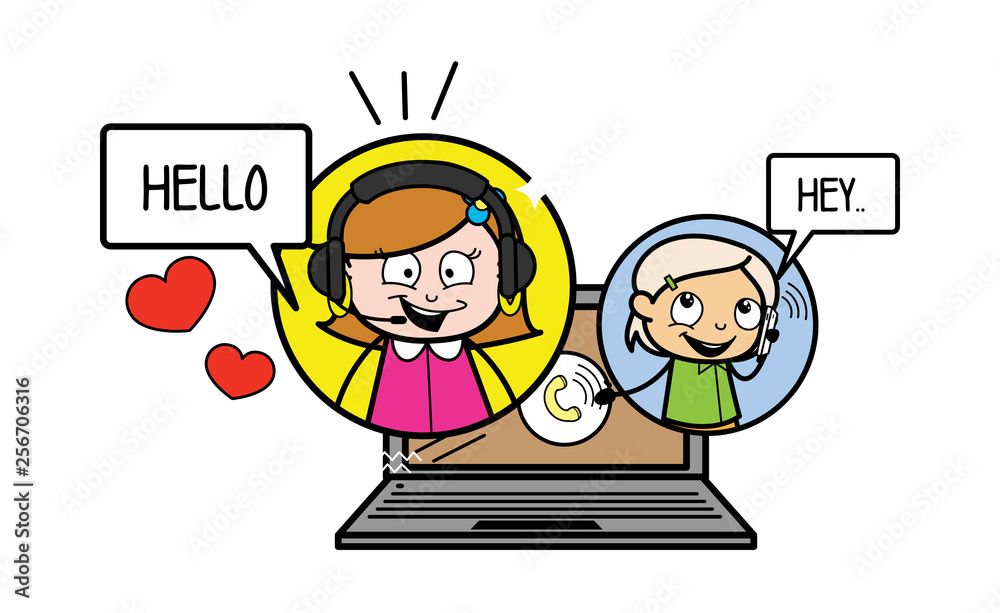 Cartoon Lady Doing Video Chat with person Vector Concept Cartoon Lady Doing Video Chat with person Vector Concept