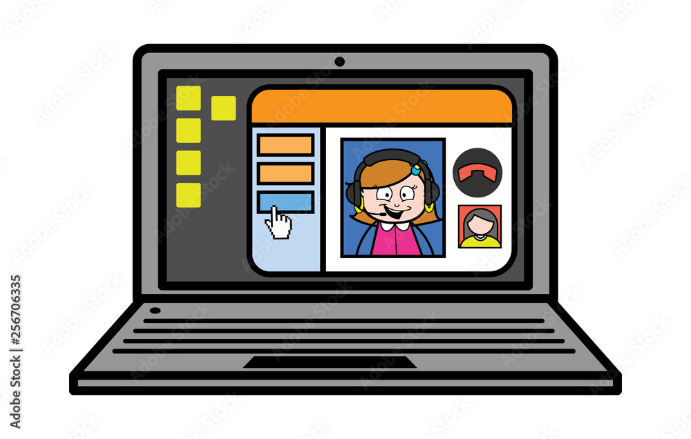Cartoon Lady on Video Call Vector Illustration Cartoon Lady on Video Call Vector Illustration