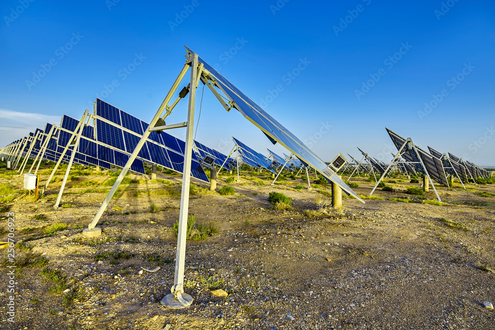Tilted solar photovoltaic panels outdoors Tilted solar photovoltaic panels outdoors