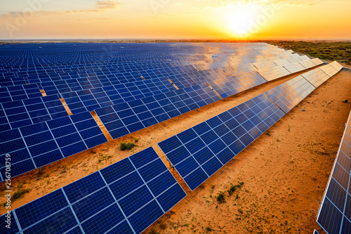 Aerial solar photovoltaic panel base in aerial desert photo