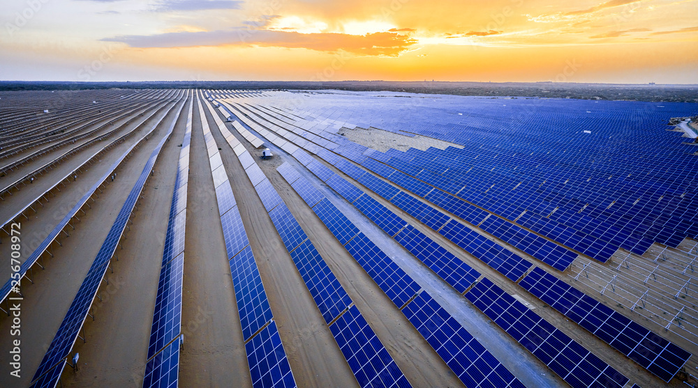 Aerial solar photovoltaic panel base in aerial desert Aerial solar photovoltaic panel base in aerial desert