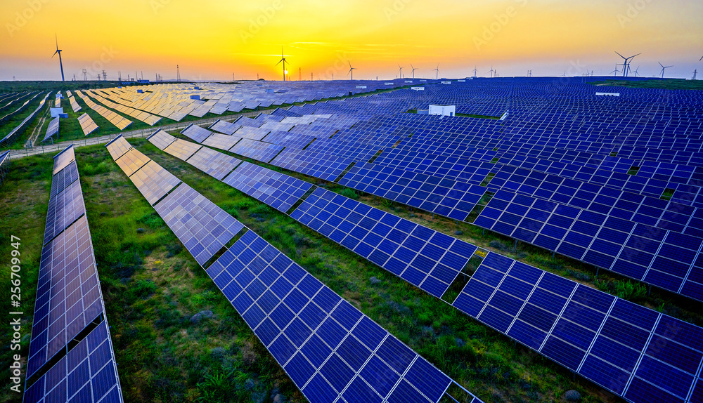 Aerial photography of the top solar photovoltaic panel base