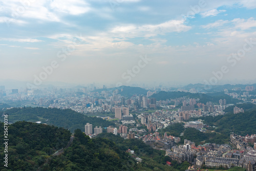 View of Taipei City view from Window of Maokong Gondola,Taiwan.
