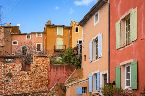 Beautiful and colorful houses in the small French village of Roussillon