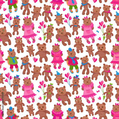 Seamless pattern of vector cartoon animals isolated on a white background. Fu...