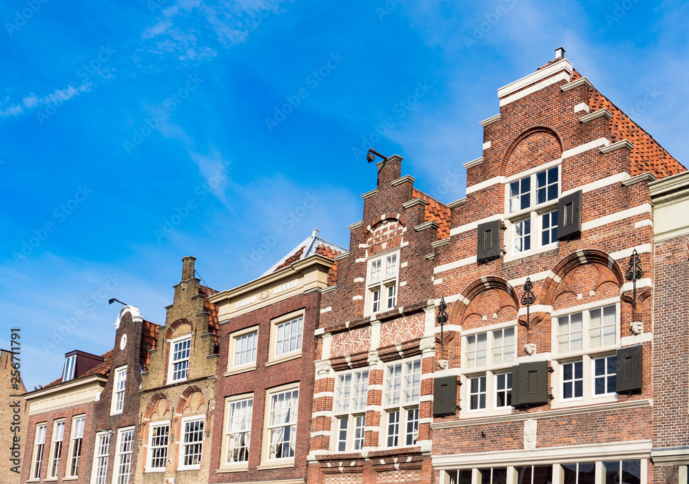 row gable houses in Dordrecht on square called Statenplein, The Netherlands