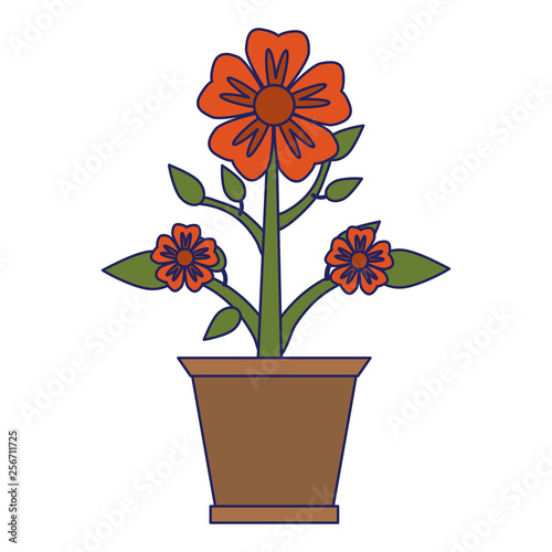 Flower in pot gardening cartoon blue lines