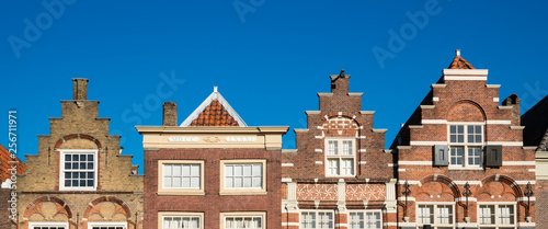 Fototapeta Naklejka Na Ścianę i Meble -  Panorama, stepped gable Houses in Nieuwstraat. Dodrecht. The Netherlands. 