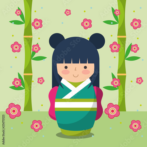 japanese kokeshi doll in kimono