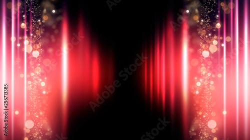 Background wall with neon lines and rays. Background of an empty dark corridor with neon light. Abstract background with lines and glow.