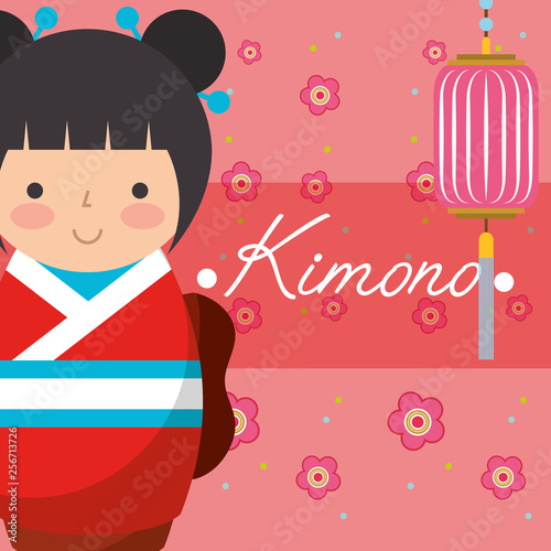 kokeshi japanese national doll in a red kimono