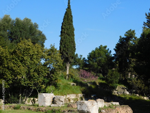 March 2019, Athens, Greece. Ruins of the temple of Apollo Patroos, or from the fathers, in the Ancient Agora, or marketplace photo