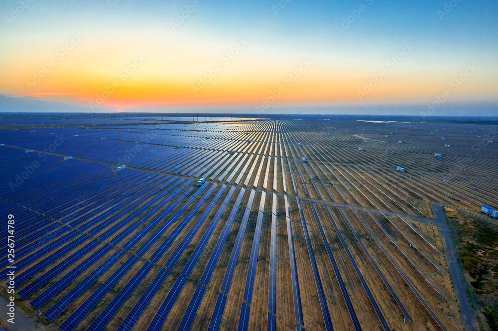 Aerial photography of the solar photovoltaic base in the desert Aerial photography of the solar photovoltaic base in the desert