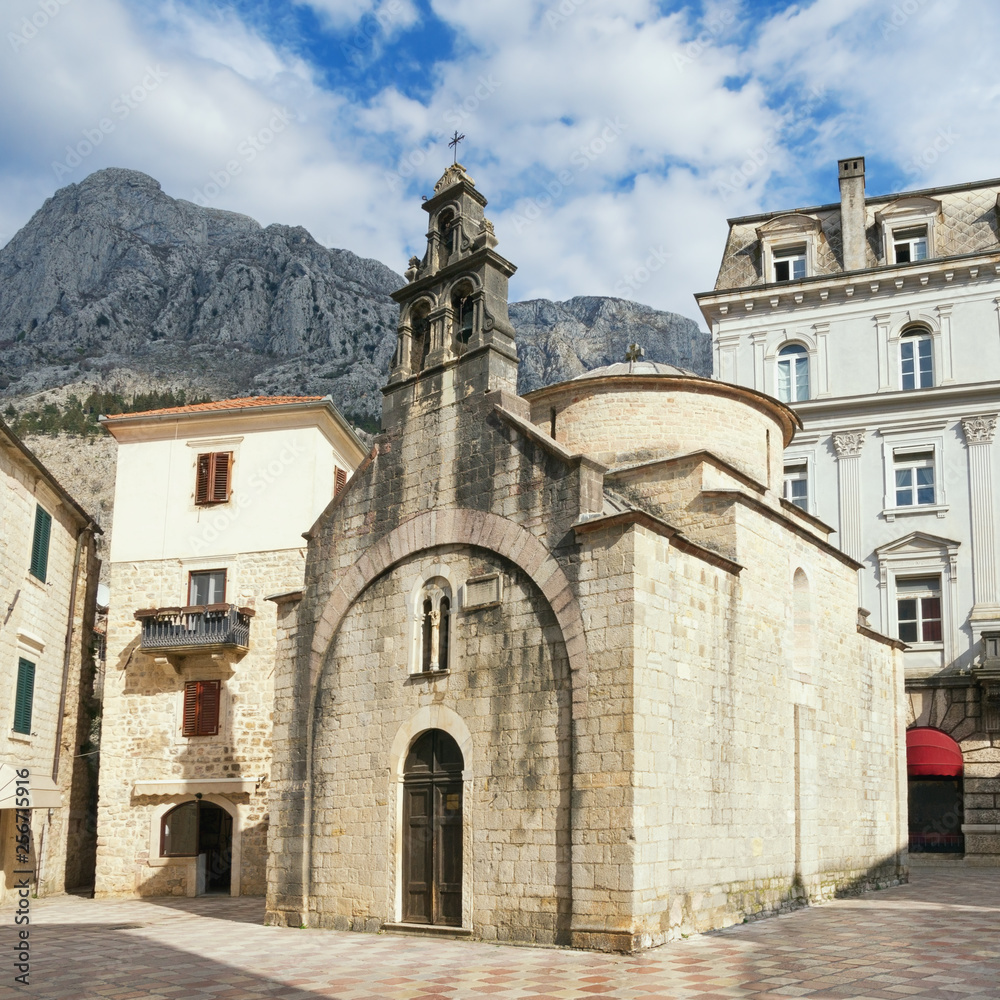 Religious architecture. Montenegro, Old Town of Kotor, UNESCO-World Heritage Site.  Church of St Luke