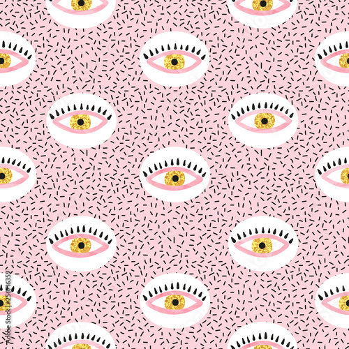 Seamless abstract pattern with eyes. Vector background.	