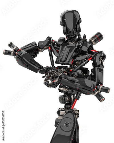 mega black robot super drone in a white background