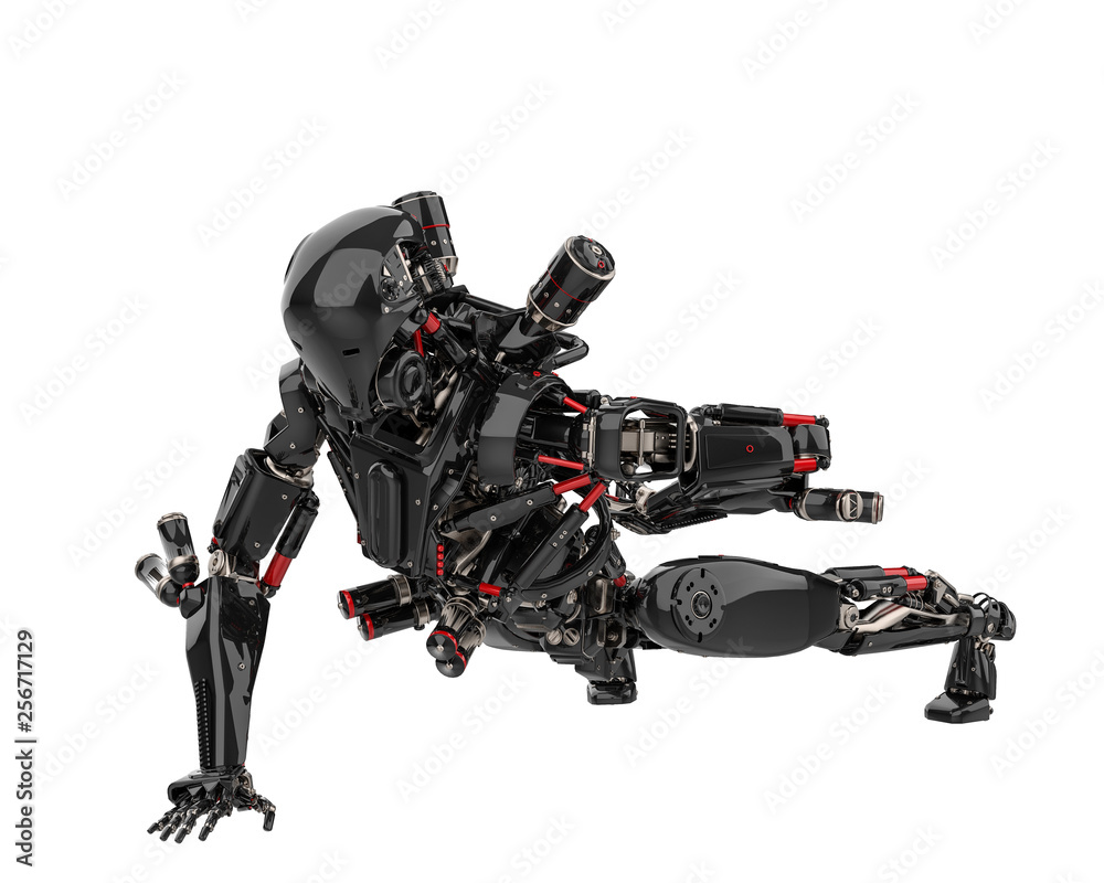 Fototapeta premium mega black robot super drone in a white background