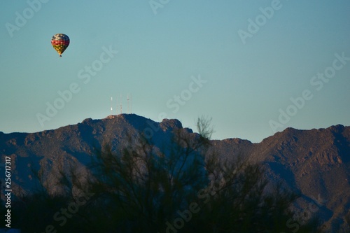 Hot Air Balloon over Tucson Mountains Arizona Desert Sky