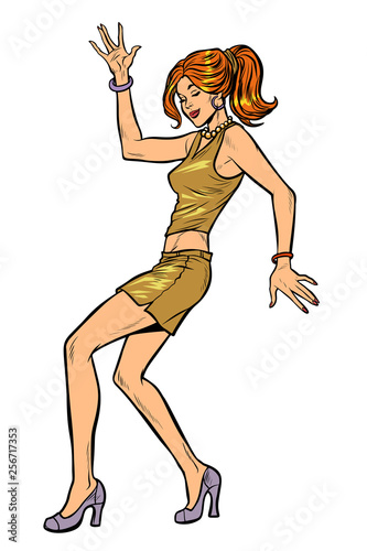girl in sexy dress, woman disco dance isolate on white background