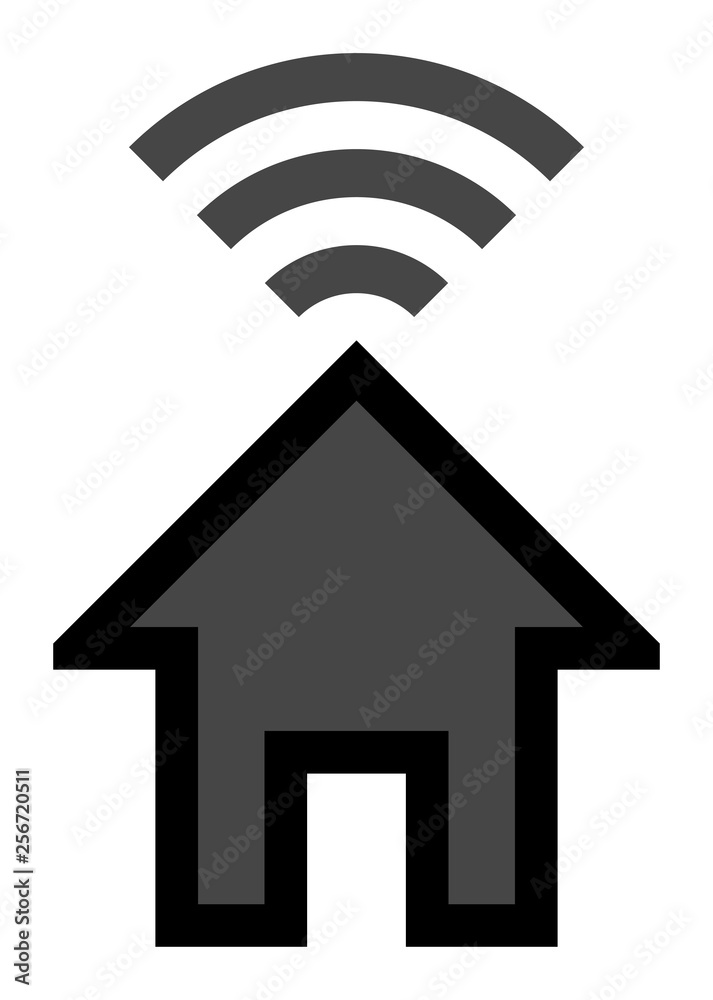 Home wifi symbol icon - black with outline, isolated - vector Home wifi symbol icon - black with outline, isolated - vector