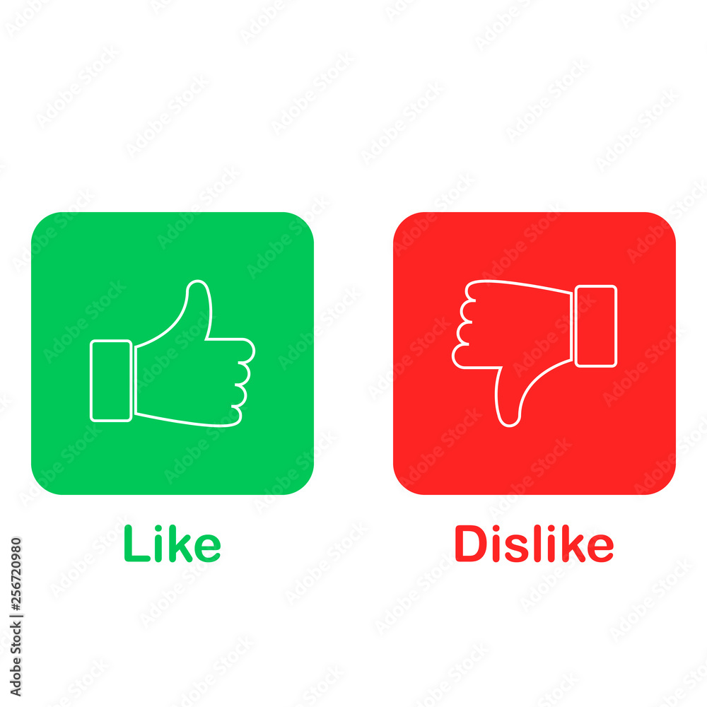 Thumb up and down red and green icon. Like and dislike line button. Vector Thumb up and down red and green icon. Like and dislike line button. Vector
