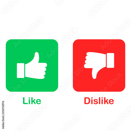 Thumb up and down red and green icons. Like and dislike button. Vector 