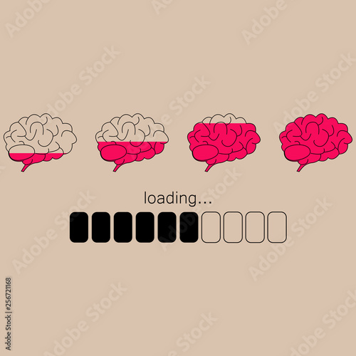 Brain loading icon. Pink marrow. Progress load bar. Vector