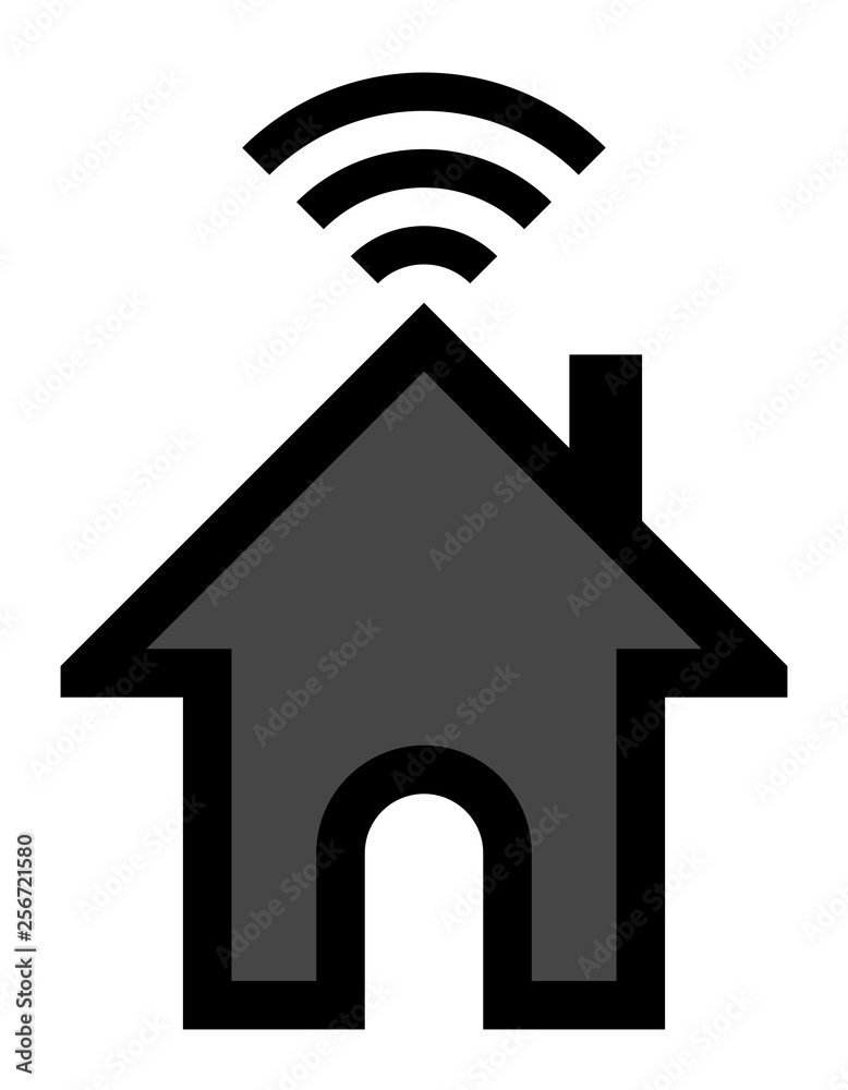 Home wifi symbol icon - black with outline, isolated - vector Home wifi symbol icon - black with outline, isolated - vector